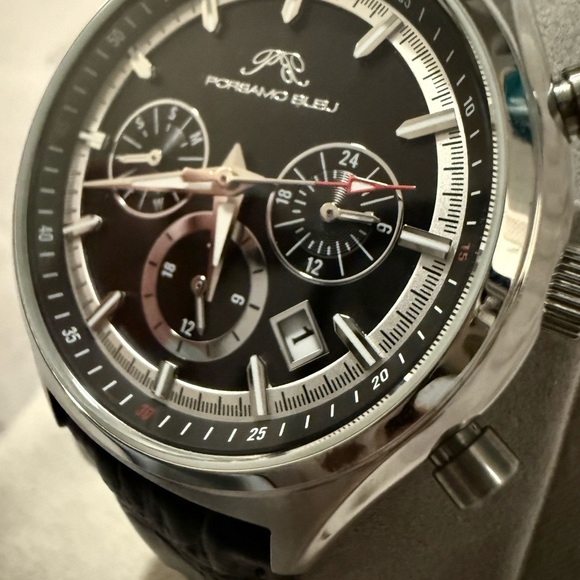 Porsamo Bleu Black Dial Silver Leather Watch - Picture 3 of 11